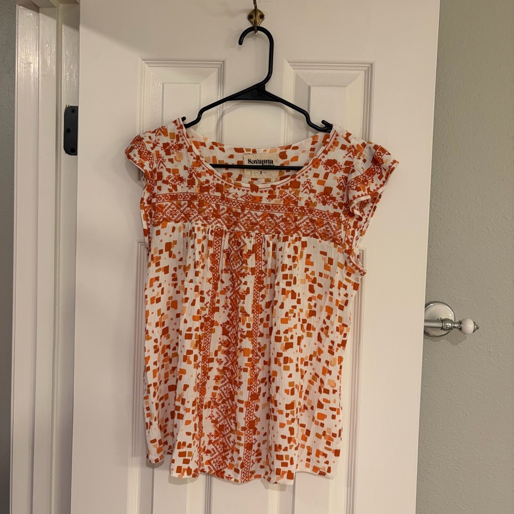 Savanna Jane Orange Embroidered Patterned Blouse Size Small